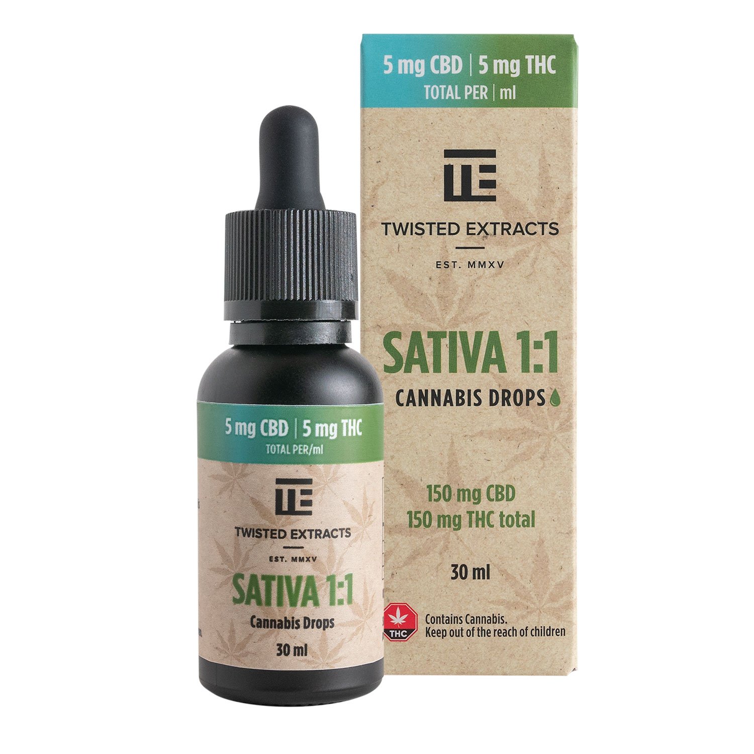 1:1 Tinkturtropfen | Sativa | 150 mg CBD & 150 mg THC | Twisted Extracts